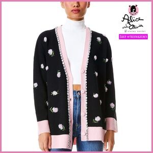 Alice + Olivia Bradford Floral Embellished Grandpa Cardigan Sweater